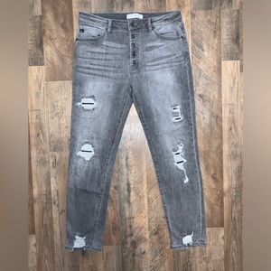 KanCun gray distress button fly skinny jeans size 13 NWOT